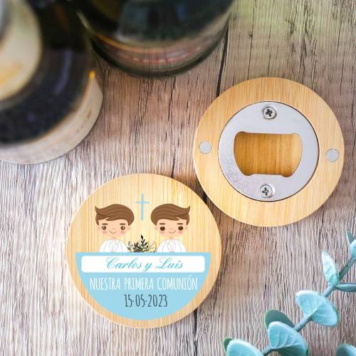 Abridor de madera con grabación "Modelo Gemelos" Detalle comunión - Detalles personalizables para Comunión
