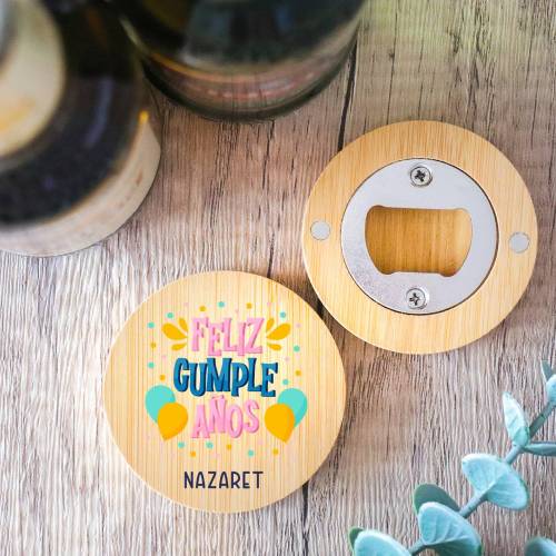 Abridor de madera con grabación "Modelo Fiesta" Detalle cumpleaños - Regalos personalizables cumpleaños