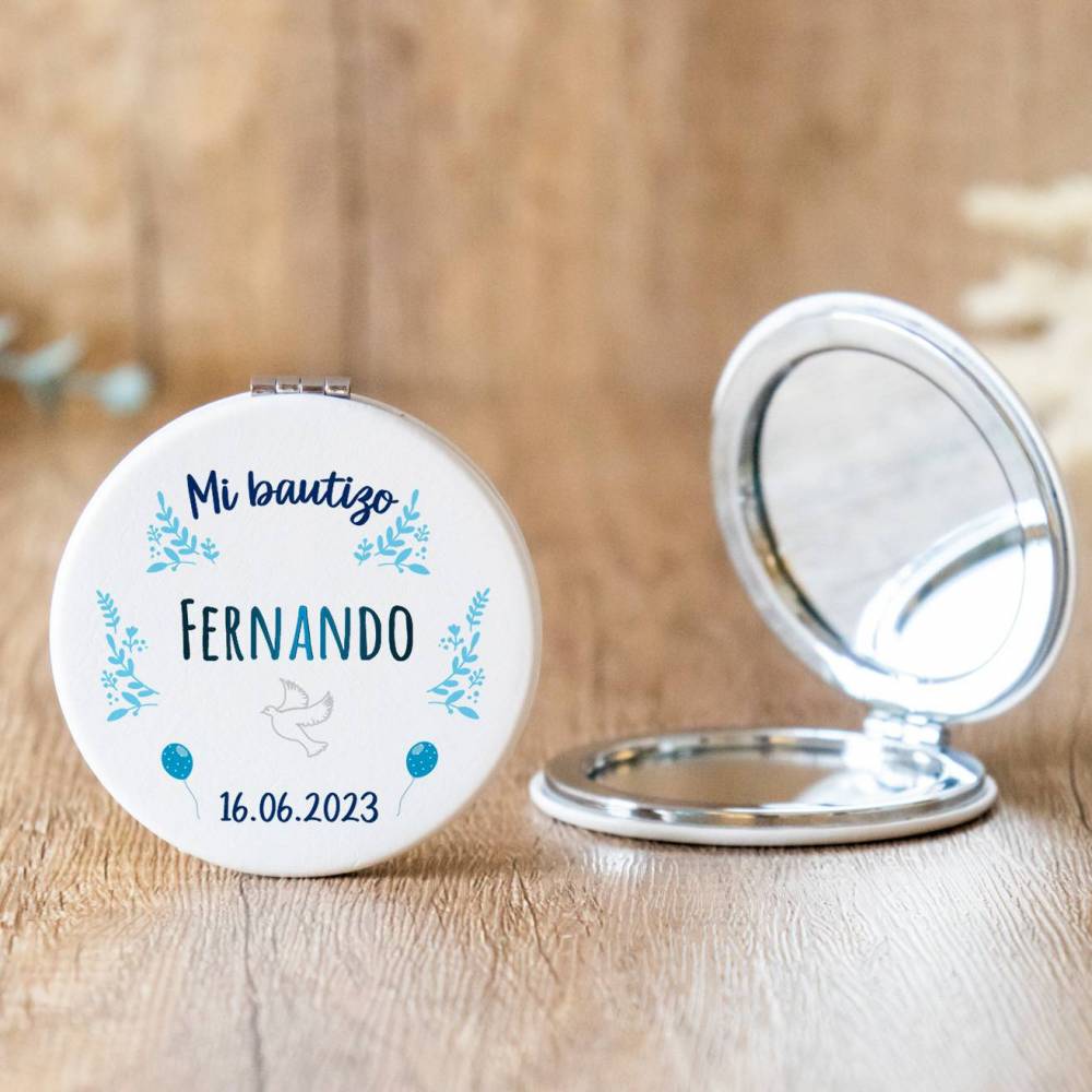 Espejo personalizado "Modelo Paloma Fernando" Detalles bautizo - Detalles personalizables para Bautizo