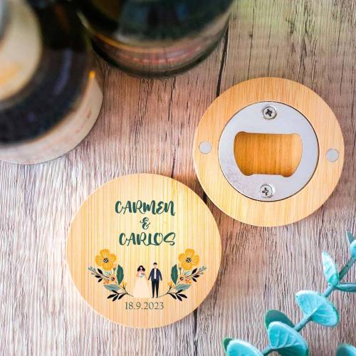 Abridor de madera con grabación "Modelo Girasol" Detalle boda - Detalles personalizables para Boda
