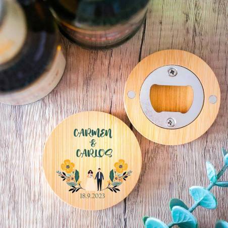 Abridor de madera con grabación "Modelo Girasol" Detalle boda - Detalles personalizables para Boda