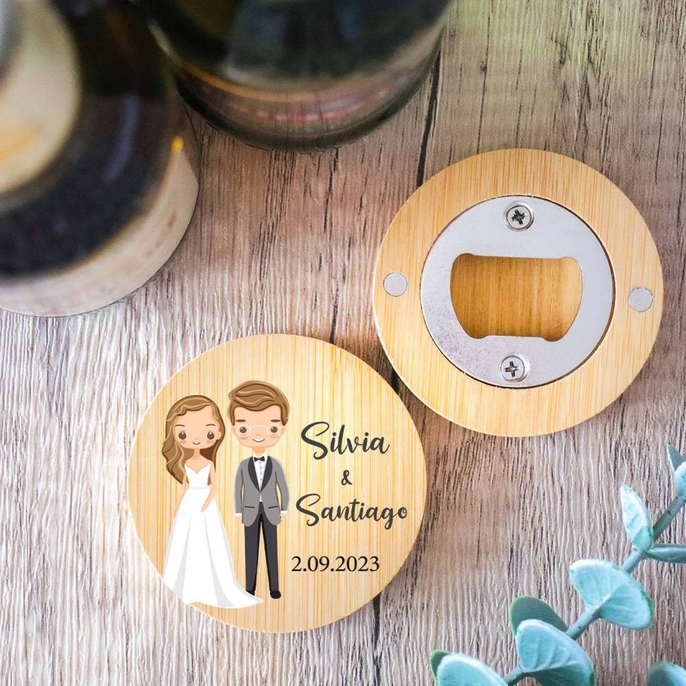 Abridor de madera con grabación "Modelo Novio Gafas" Detalle boda - Detalles personalizables para Boda