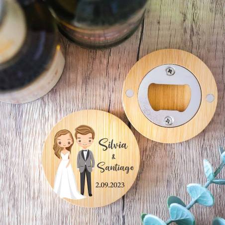 Abridor de madera con grabación "Modelo Novio Gafas" Detalle boda - Detalles personalizables para Boda
