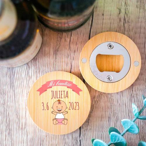 Abridor de madera con grabación "Modelo Galleta" Detalle bautizo - Detalles personalizables para Bautizo