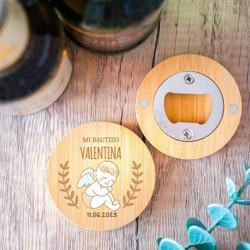 Abridor de madera con grabación "Modelo Ángel" Detalle bautizo - Detalles personalizables para Bautizo