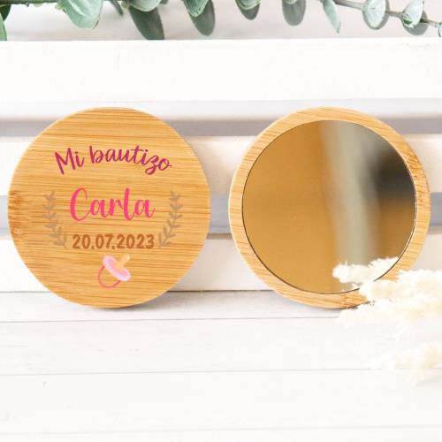 Espejo personalizado de madera " Modelo Carla" Detalles bautizo - Detalles personalizables para Bautizo