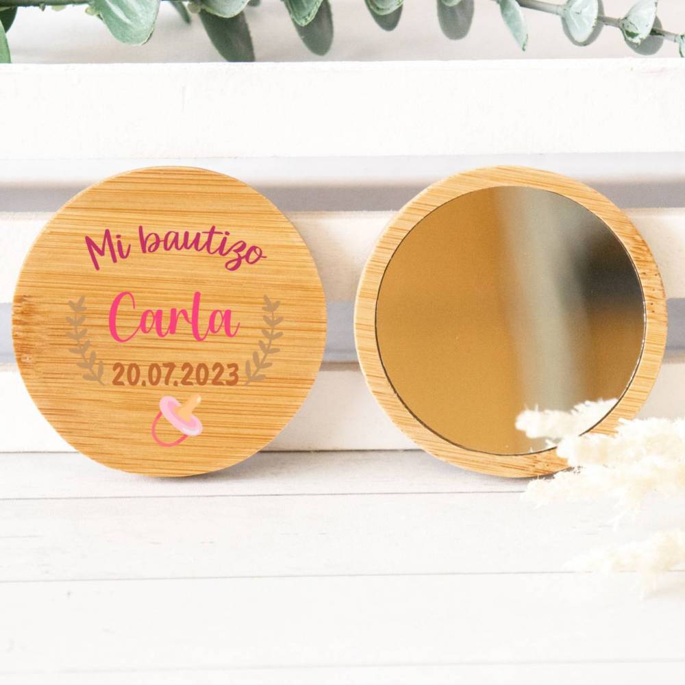 Espejo personalizado de madera " Modelo Carla" Detalles bautizo - Detalles personalizables para Bautizo