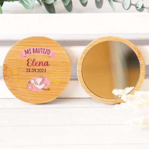 Espejo personalizado de madera " Modelo Elena" Detalles bautizo - Detalles personalizables para Bautizo