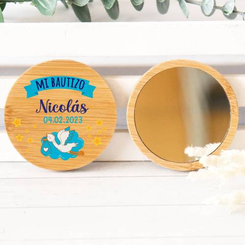 Espejo personalizado de madera "Modelo Nicolás" Detalles bautizo - Detalles personalizables para Bautizo