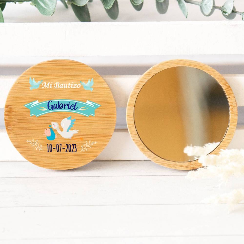 Espejo personalizado de madera "Modelo Gabriel" Detalles bautizo - Detalles personalizables para Bautizo