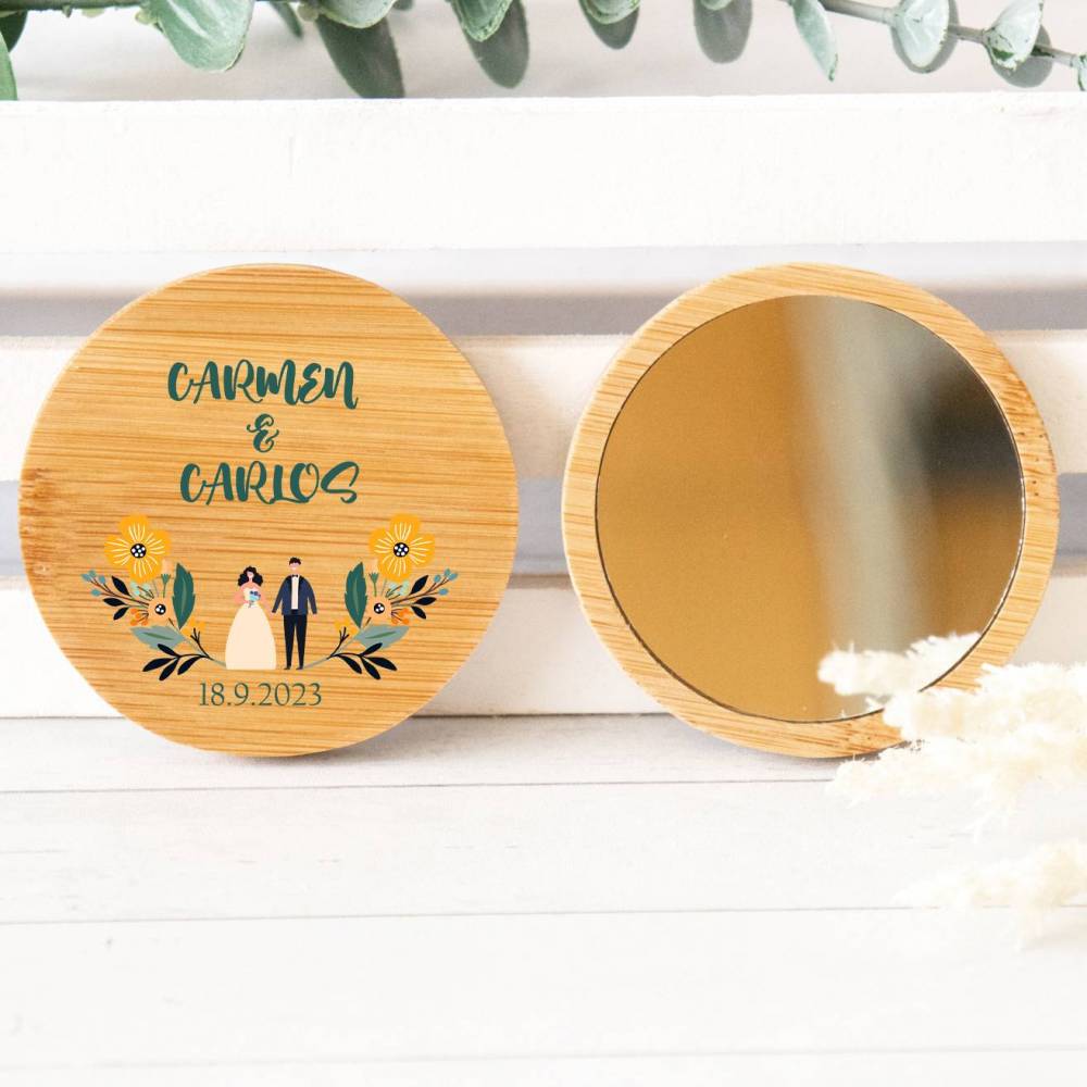 Espejo personalizado de madera "Modelo Girasol" Detalles boda - Detalles personalizables para Boda