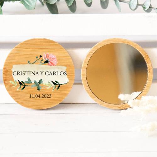Espejo personalizado de madera "Modelo Luna" Detalles boda - Detalles personalizables para Boda