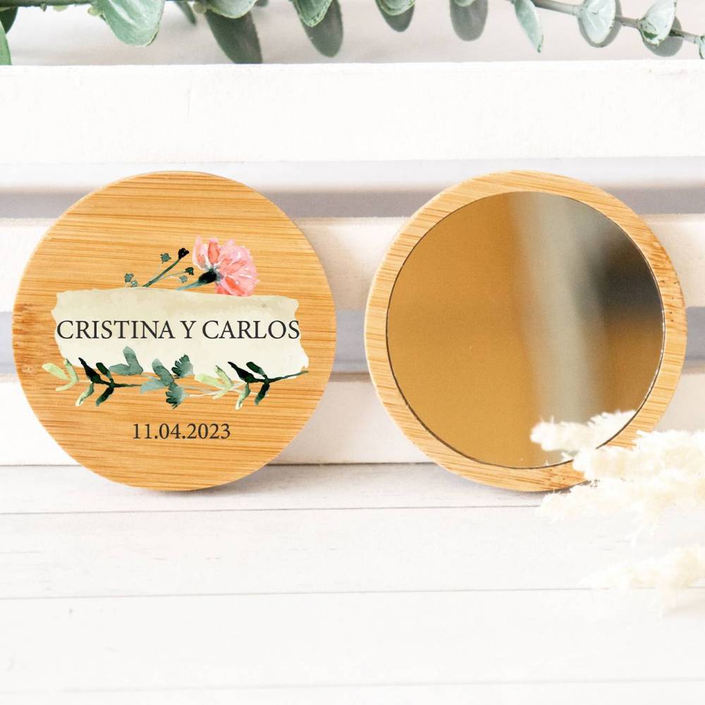 Espejo personalizado de madera "Modelo Luna" Detalles boda - Detalles personalizables para Boda