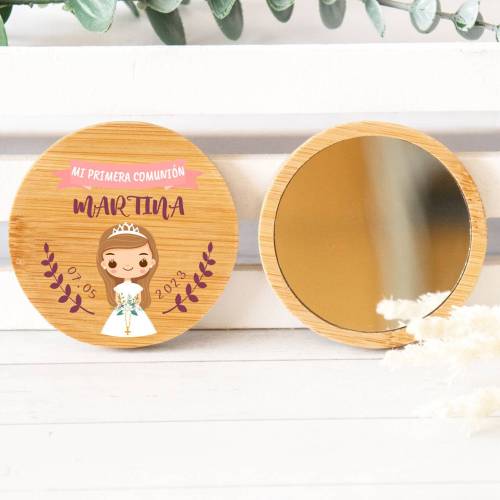 Espejo personalizado de madera " Modelo Galleta " Detalles comunión - Detalles personalizables para Comunión
