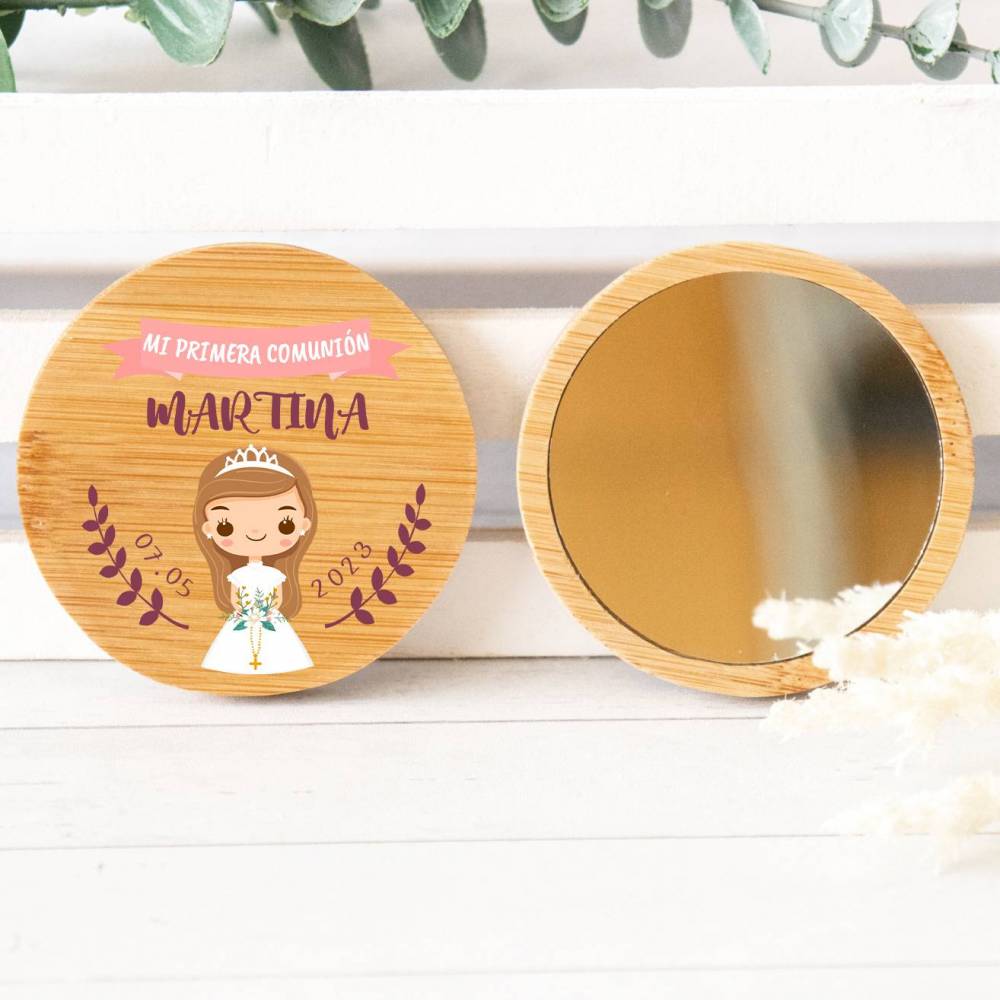 Espejo personalizado de madera " Modelo Galleta " Detalles comunión - Detalles personalizables para Comunión