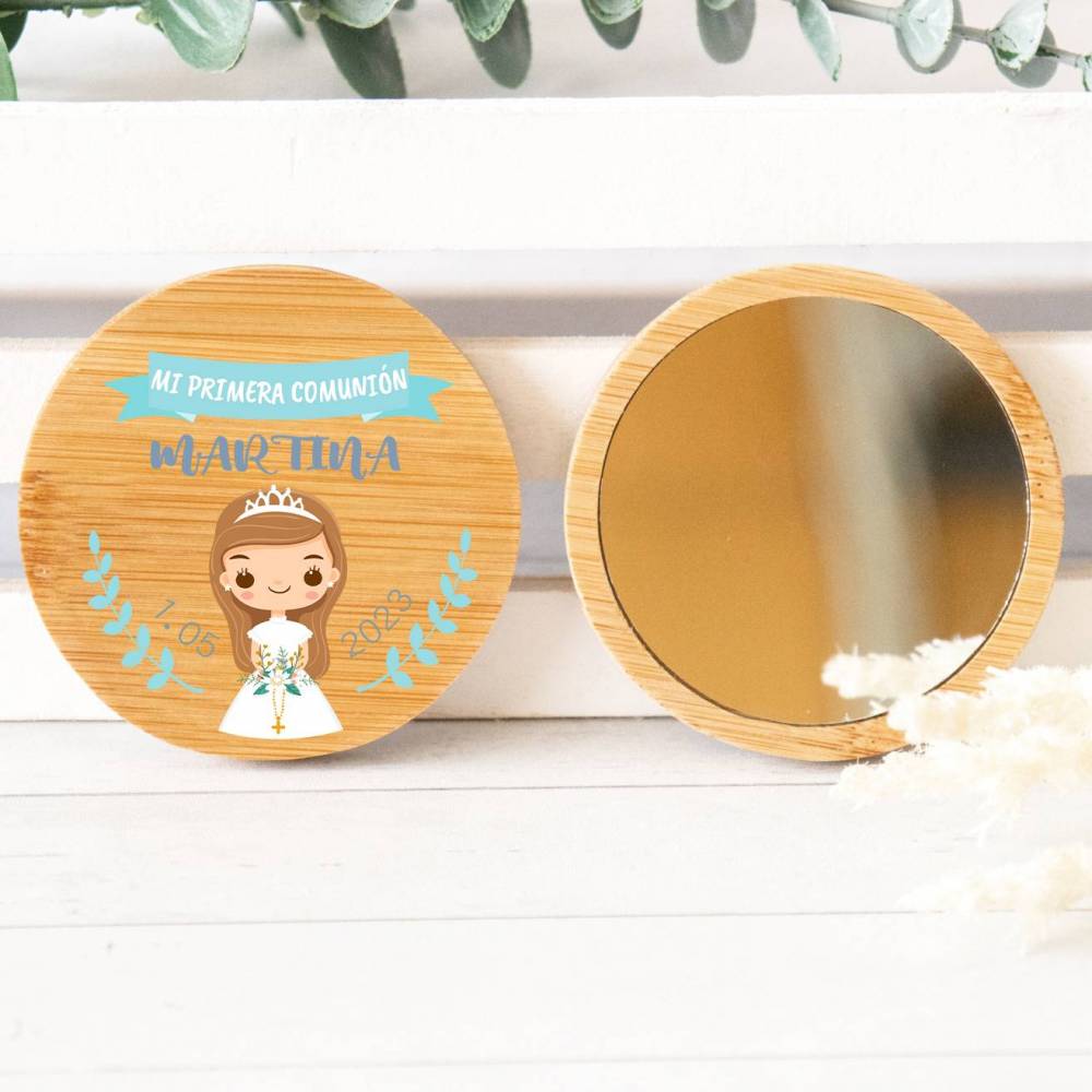 Espejo personalizado de madera " Modelo Margarita " Detalles comunión - Detalles personalizables para Comunión