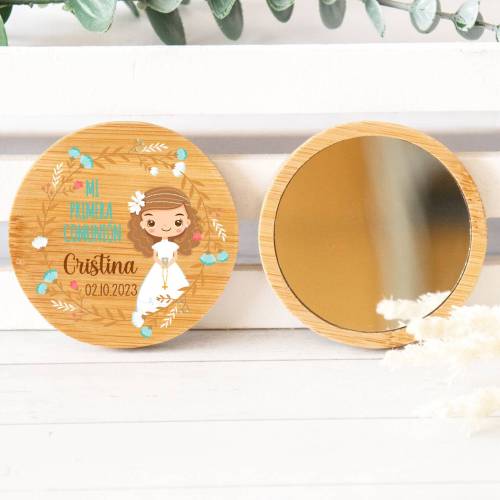 Espejo personalizado de madera " Modelo Cristina " Detalles comunión - Detalles personalizables para Comunión