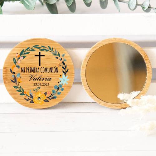 Espejo personalizado de madera " Modelo Valeria " Detalles comunión - Detalles personalizables para Comunión