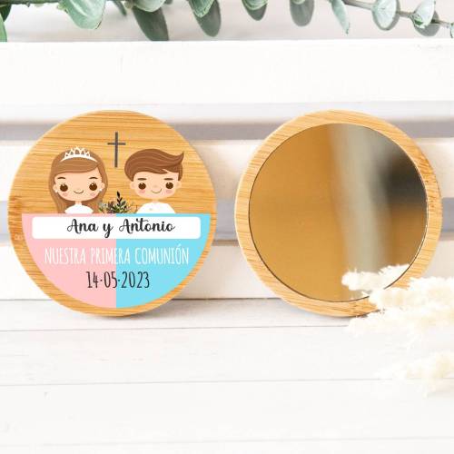 Espejo personalizado de madera " Modelo Mellizos " Detalles comunión - Detalles personalizables para Comunión