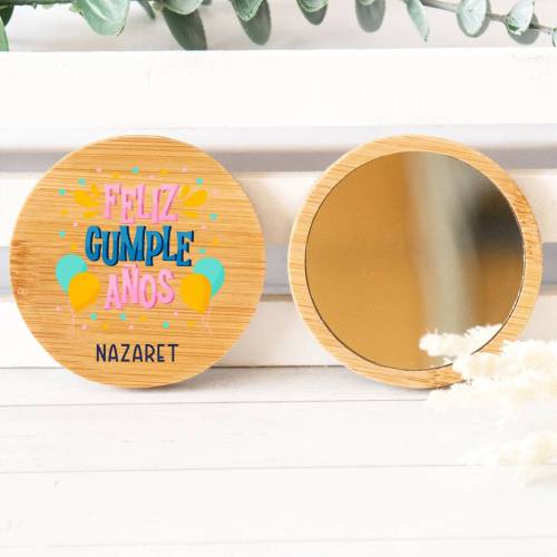 Espejo personalizado de madera "Modelo Fiesta" Detalles cumpleaños - Regalos personalizables cumpleaños