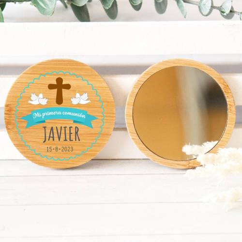 Espejo personalizado de madera " Modelo Javi " Detalles comunión - Detalles personalizables para Comunión