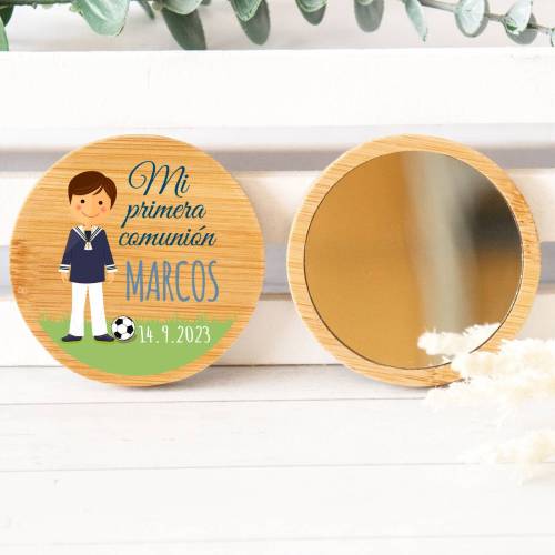Espejo personalizado de madera " Modelo Fútbol " Detalles comunión - Detalles personalizables para Comunión