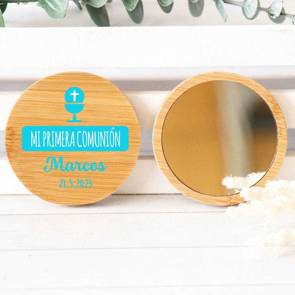 Espejo personalizado de madera " Modelo Cielo " Detalles comunión - Detalles personalizables para Comunión