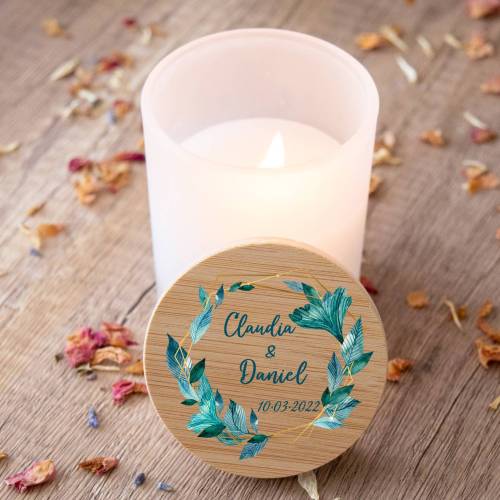 Vela personalizada madera "Modelo Selva" Detalles boda - Detalles personalizables para Bautizo