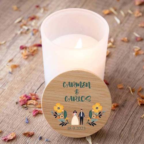 Vela personalizada madera "Modelo Girasol" Detalles boda - Detalles personalizables para Bautizo