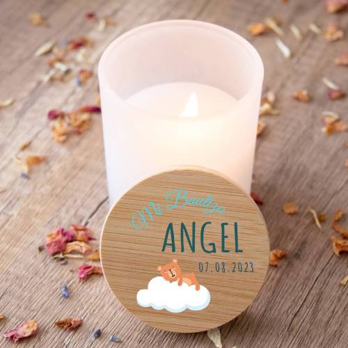 Vela personalizada madera "Modelo Nube" Detalles bautizo - Detalles personalizables para Bautizo