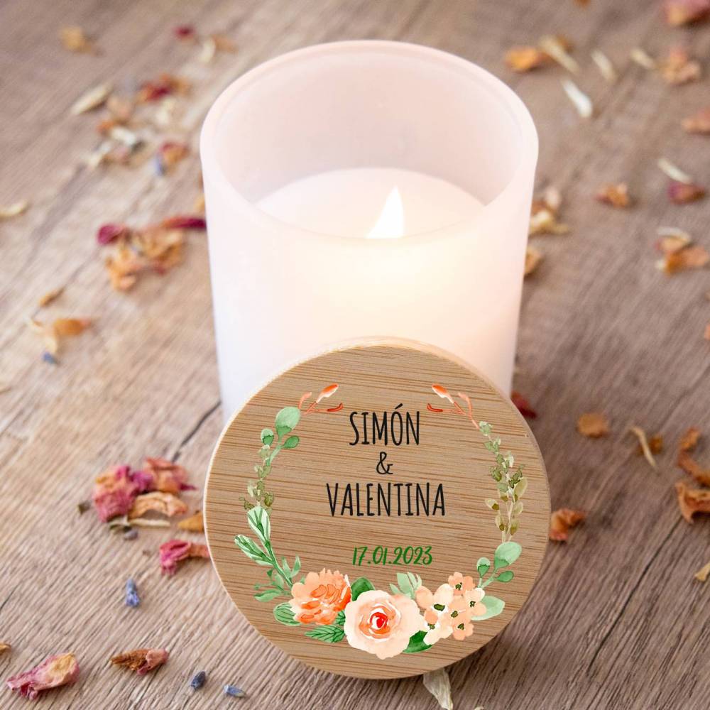 Vela personalizada madera "Modelo Macedonia" Detalles boda - Detalles personalizables para Boda