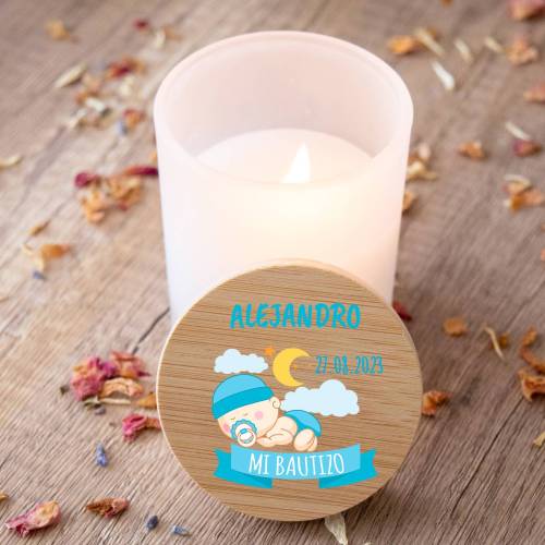 Vela personalizada madera "Modelo Dulces Sueños" Detalles bautizo - Detalles personalizables para Bautizo