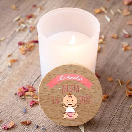 Vela personalizada madera "Modelo Galleta" Detalles bautizo - Detalles personalizables para Bautizo