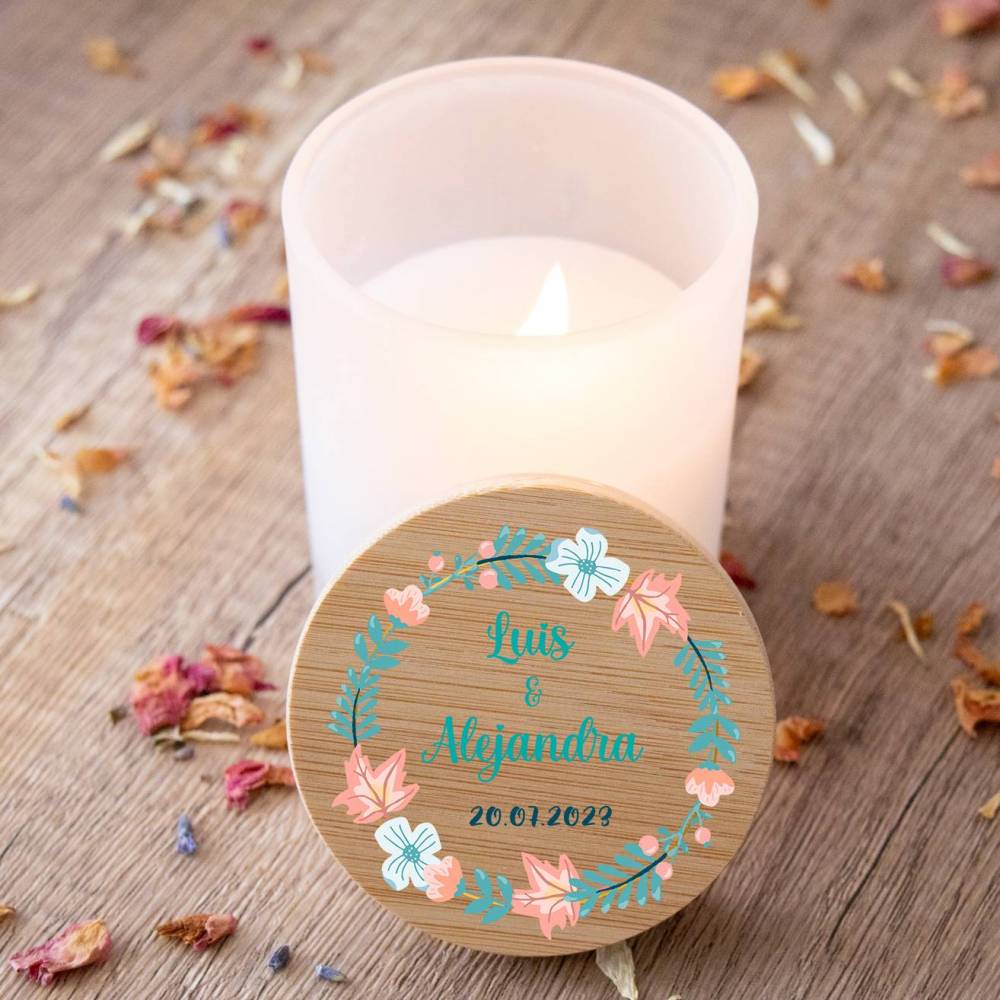 Vela personalizada madera "Modelo Summer" Detalles boda - Detalles personalizables para Boda