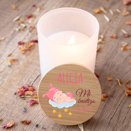 Vela personalizada madera "Modelo Dreams" Detalles bautizo - Detalles personalizables para Bautizo