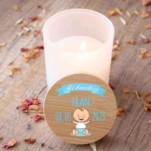 Vela personalizada madera "Modelo Olas" Detalles bautizo - Detalles personalizables para Bautizo