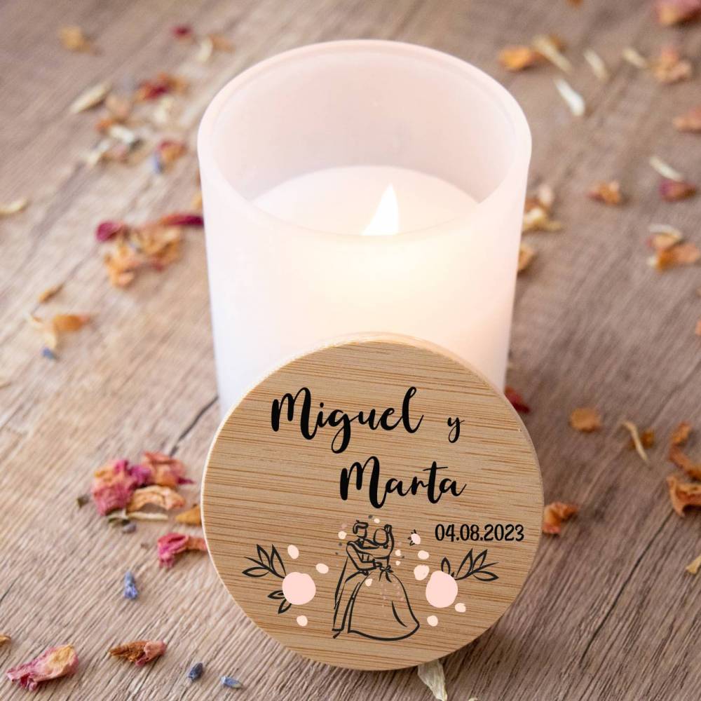 Vela personalizada madera "Modelo Juntos" Detalles boda - Detalles personalizables para Boda