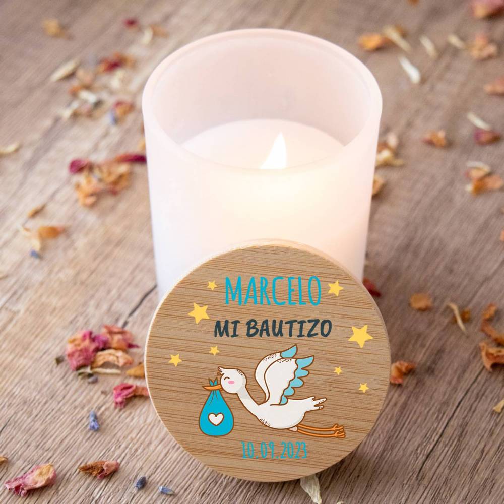 Vela personalizada madera "Modelo Noche" Detalles bautizo - Detalles personalizables para Bautizo