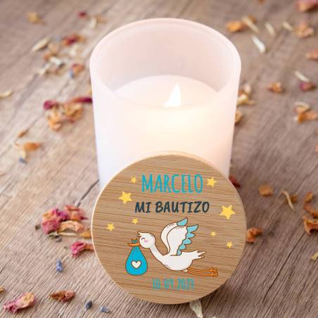Vela personalizada madera "Modelo Noche" Detalles bautizo - Detalles personalizables para Bautizo