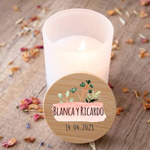 Vela personalizada madera "Modelo Prado" Detalles boda - Detalles personalizables para Boda