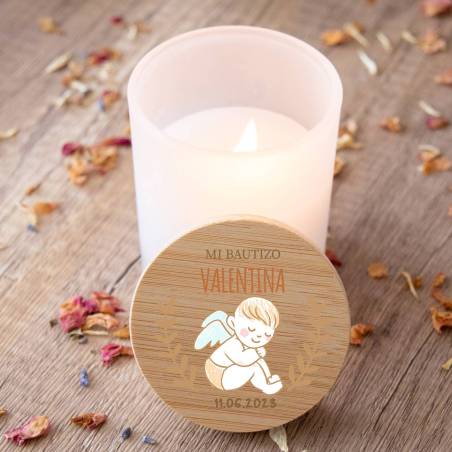 Vela personalizada madera "Modelo Ángel" Detalles bautizo - Detalles personalizables para Bautizo