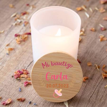 Vela personalizada madera "Modelo Carla" Detalles bautizo - Detalles personalizables para Bautizo