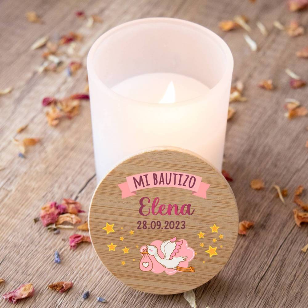 Vela personalizada madera "Modelo Elena" Detalles bautizo - Detalles personalizables para Bautizo