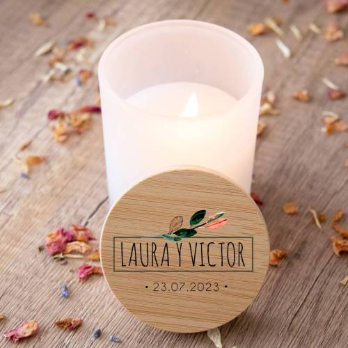 Vela personalizada madera "Modelo Ocaso" Detalles boda - Detalles personalizables para Boda