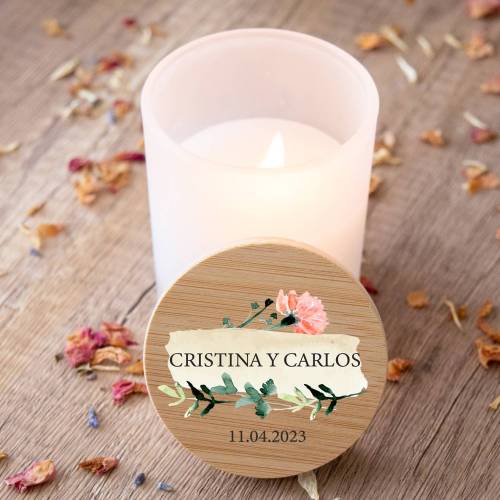 Vela personalizada madera "Modelo Luna" Detalles boda - Detalles personalizables para Boda