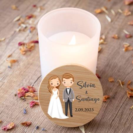 Vela personalizada madera "Modelo Novios" Detalles boda - Detalles personalizables para Boda
