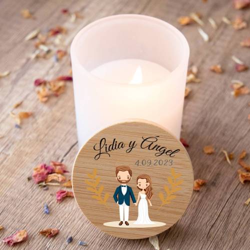 Vela personalizada madera "Modelo Trigo" Detalles boda - Detalles personalizables para Boda