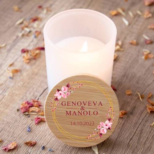 Vela personalizada madera "Modelo Pink Crown" Detalles boda - Detalles personalizables para Boda