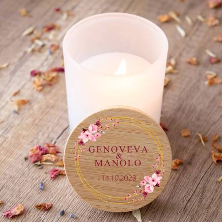 Vela personalizada madera "Modelo Pink Crown" Detalles boda - Detalles personalizables para Boda