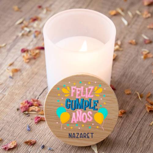 Vela personalizada madera "Modelo Fiesta" Detalles cumpleaños - Regalos personalizables cumpleaños